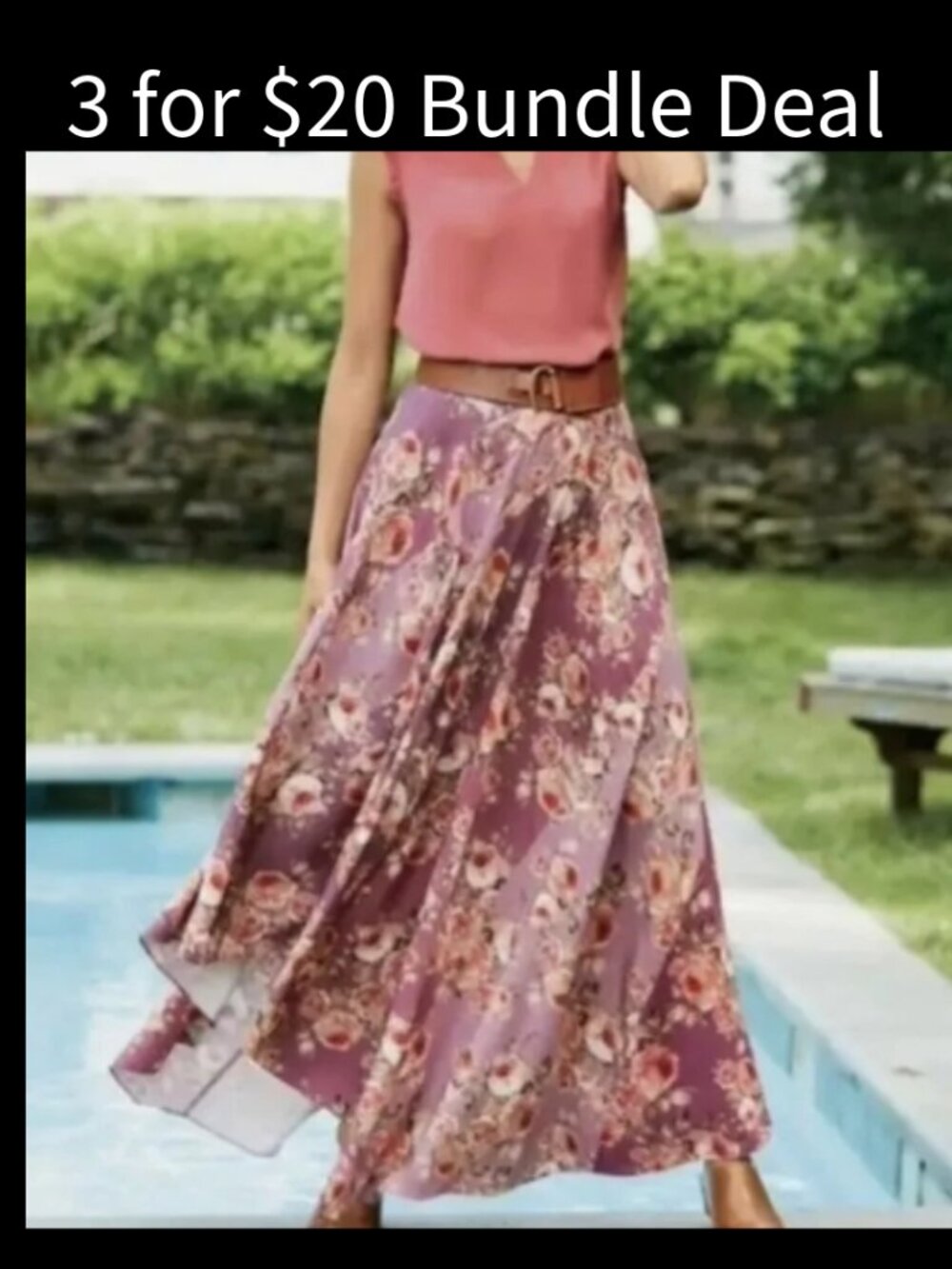 Soft Surroundings Maxi Skirt size 6 Floral Rose Pink Mauve Purple